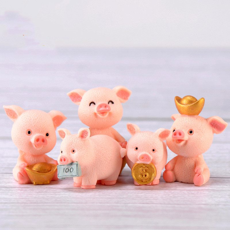 1Pc Ingot Pig Figures Wealth Piggie Model Miniature Figurines Couple Fairy Home Garden Wedding Doll Decoration